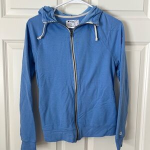 Champion Sky Blue Zip-Up Hoodie with Cream Trim